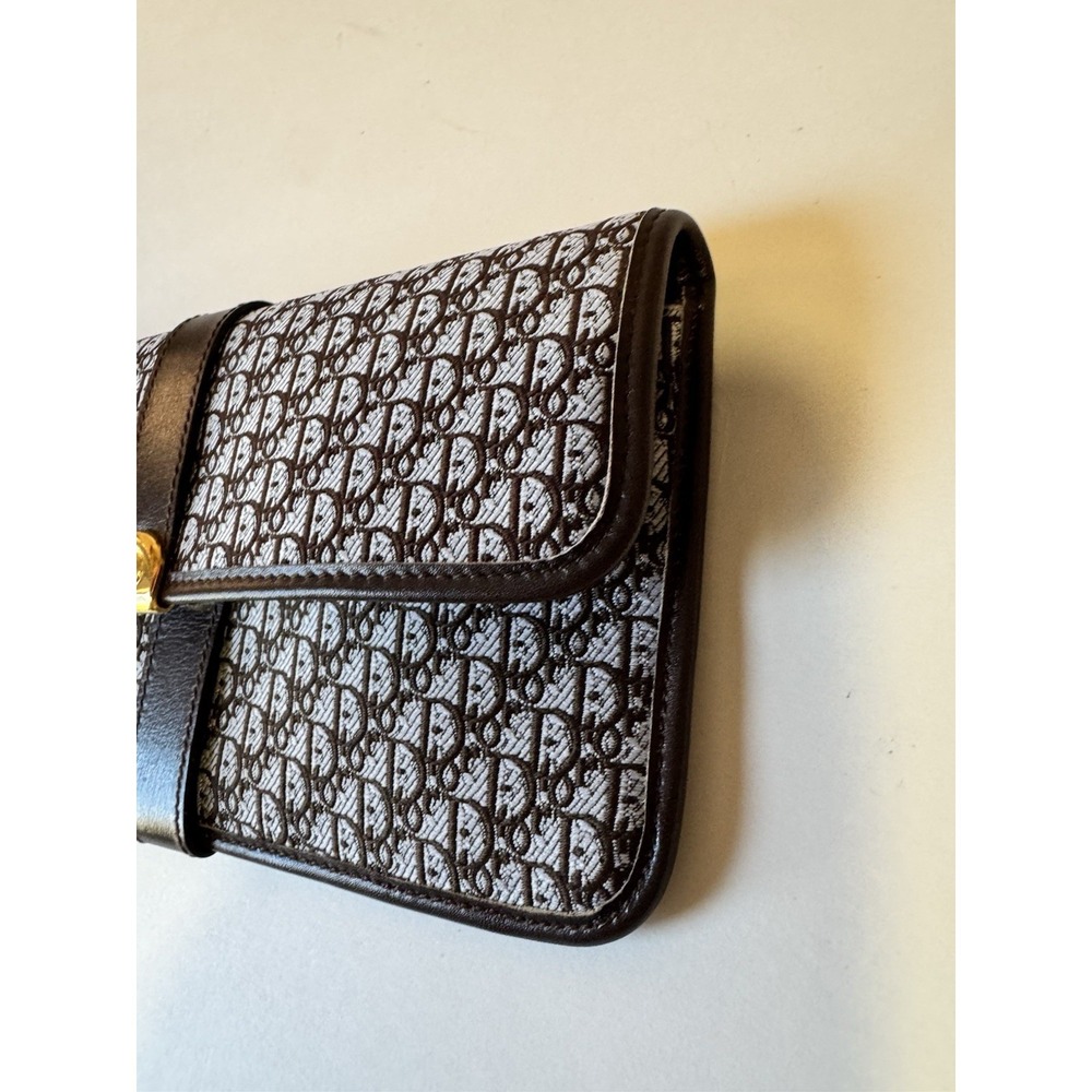 Vintage Christian Dior Clutch Wallet Trotter Monogram Gray Brown Leather - Picture 4 of 9